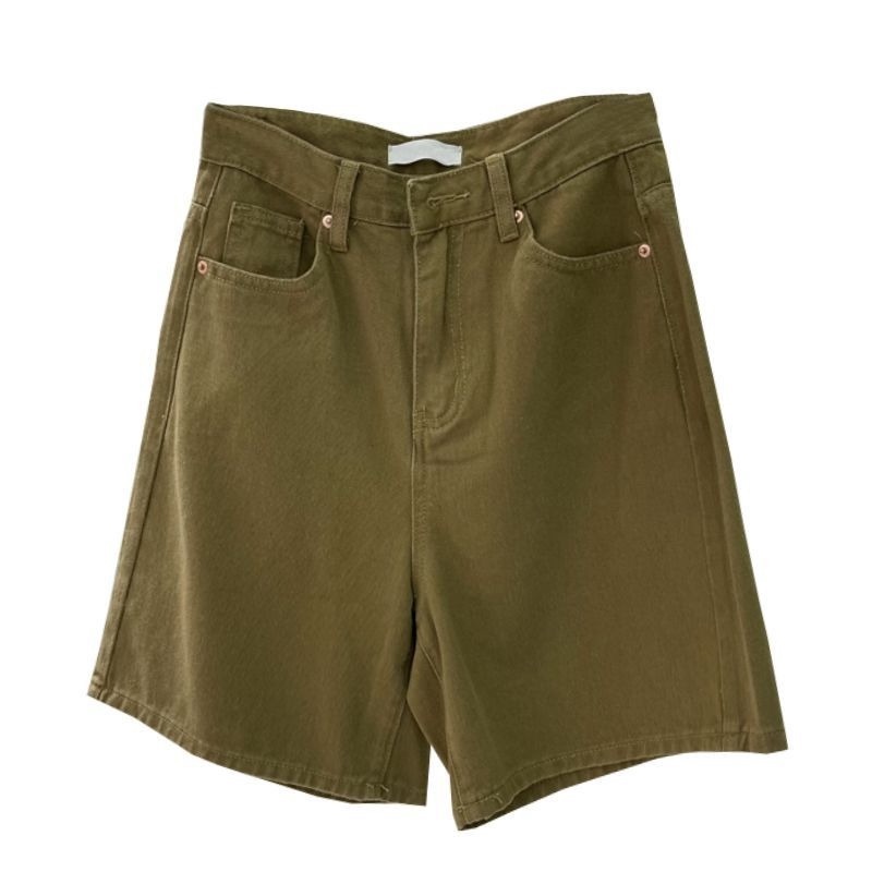 Quần đùi denim ống rộng lưng cao thoáng mát thời trang cho nữ