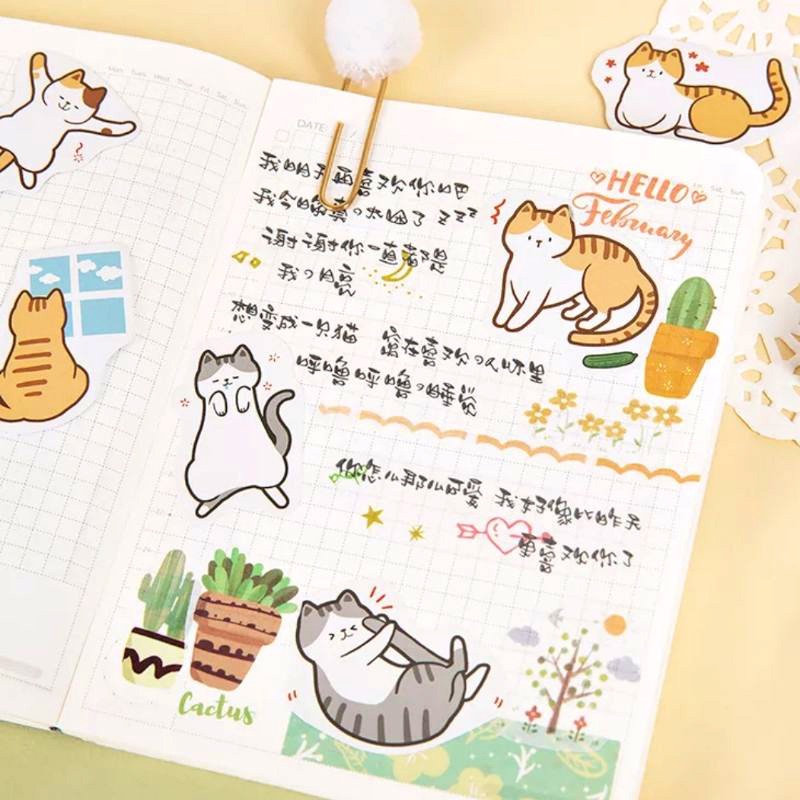 STICKER thú cưng siêu lười hộp 45 miếng dán trang trí sổ tay, ốp lưng điện thoại, li cốc - S14