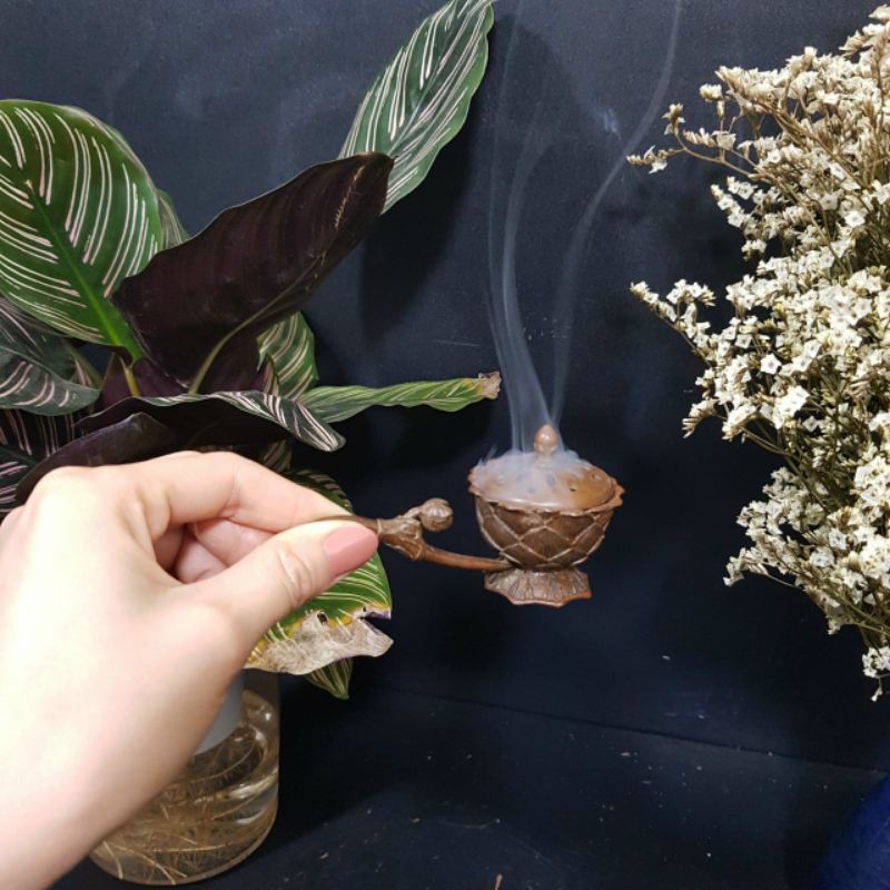 Dụng cụ bàn trà xông trầm hương bằng đồng đỏ sưu tầm cổ kính cực đẹp tinh tế