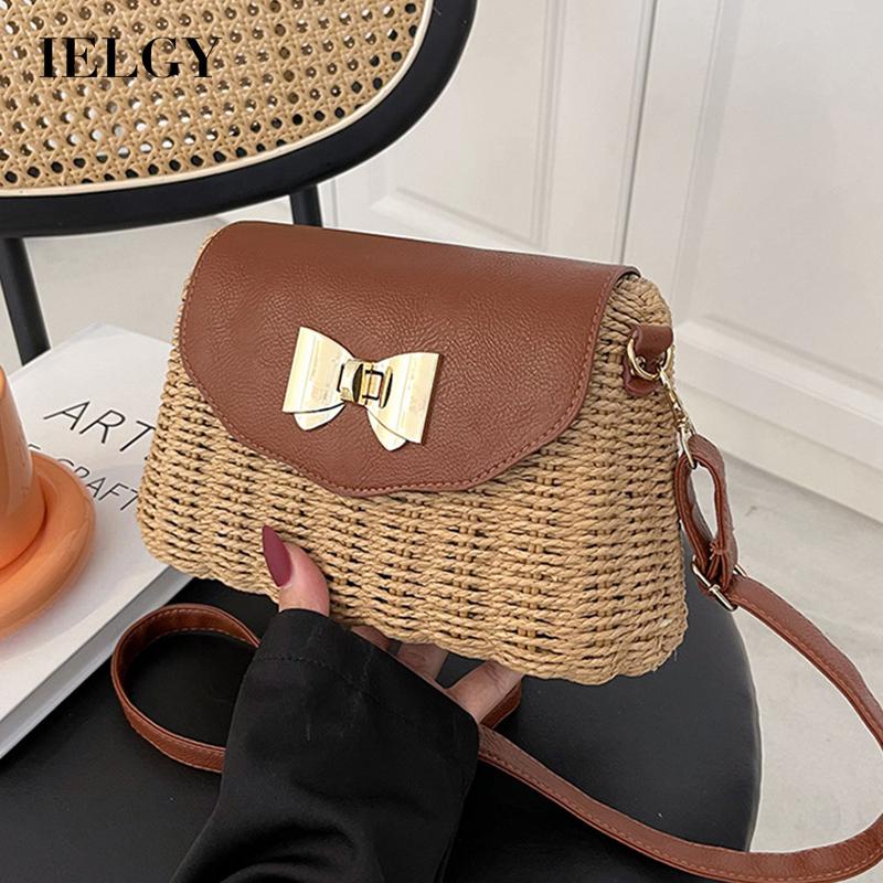 Túi Rơm Đeo Chéo Có Khóa Hình Bướm Phong Cách Phương Tây