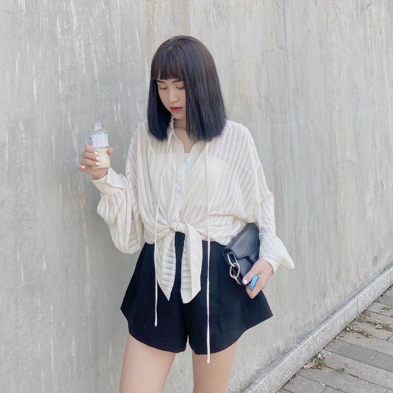 Quần short nữ lưng cao gân giữa KH128, quần đùi sooc gân phong cách retro Hàn quốc