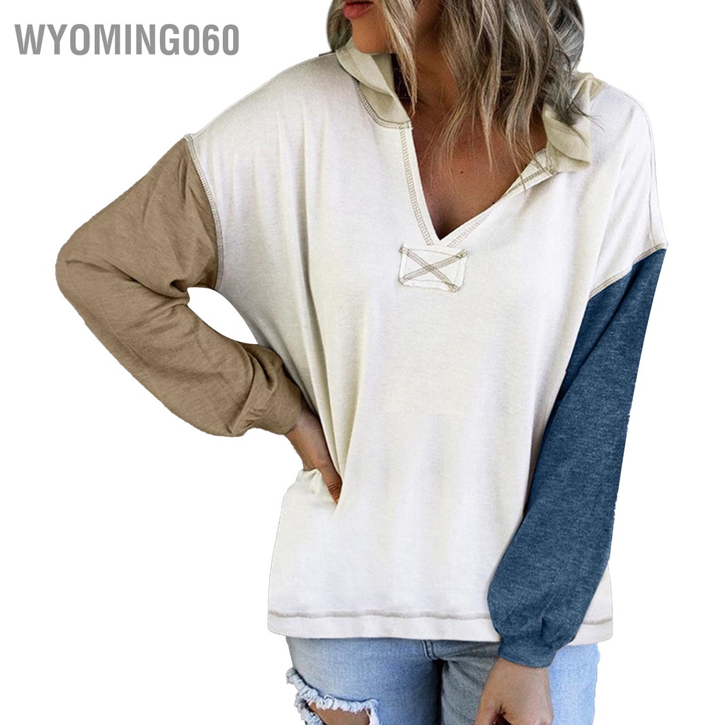 Wyoming060 Phụ nữ Áo choàng cổ V chui đầu Phong cách Đơn giản Thả vai Dài màu Khối Tay áo