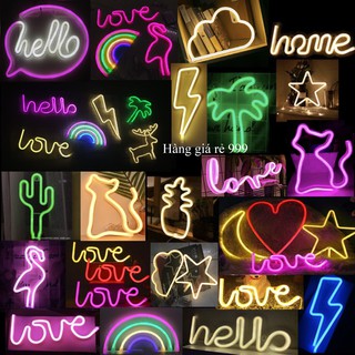 [PIN +USB] Đèn Neon light treo tường các kiểu có sẵn dễ thương chữ love, chữ home, chữ hello, cầu vồng, con mèo