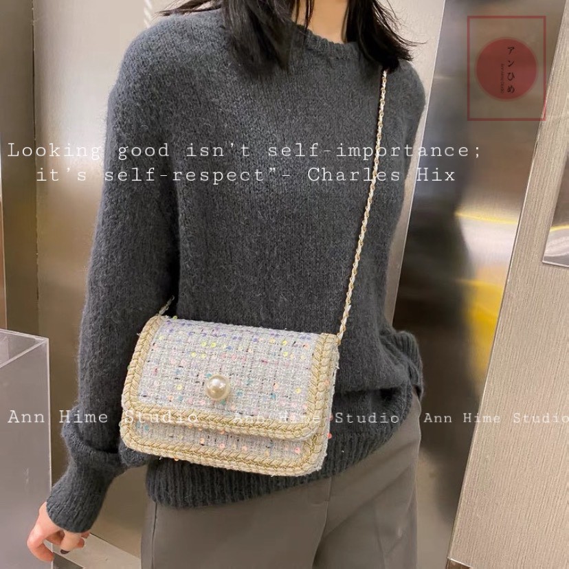 Túi Xách Nữ Vải Len Dạ Nỉ Đính Kim Sa Khuy Cườm Công Chúa Cách Điệu Nhỏ T052120
