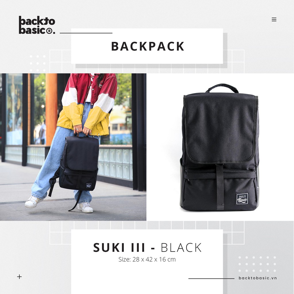 Balo nhiều ngăn Back To Basic - SUKI III màu trơn, chống thấm tốt, có ngăn laptop riêng