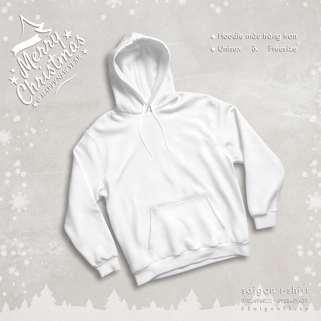 Hoodie trơn trắng đen-đen sọc trắng