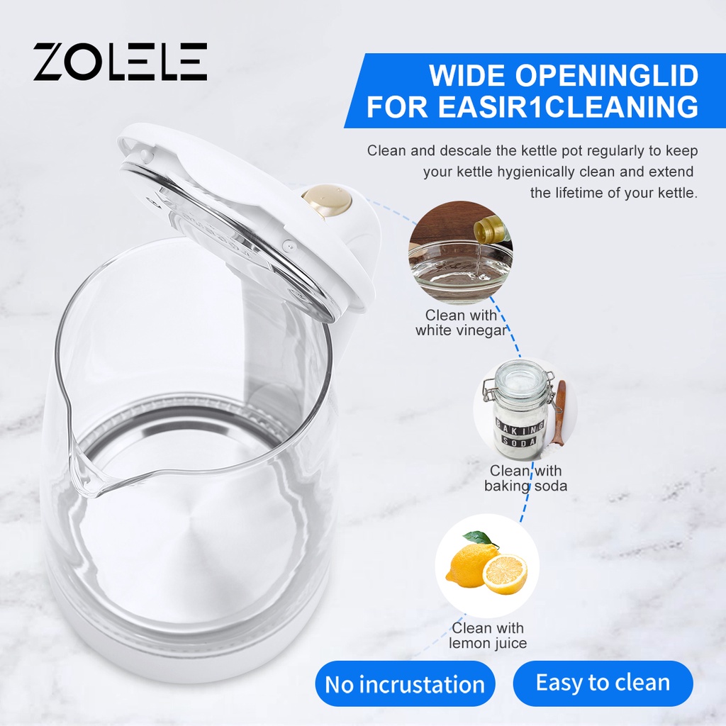 Ấm đun nước siêu tốc thủy tinh zolele ZH101 - dung tích lớn 2L