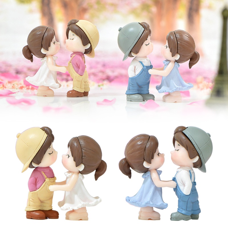 Set 2 Que Cắm Trang Trí Bánh Kem Hình Cặp Đôi Hôn Nhau Dễ Thương DIY