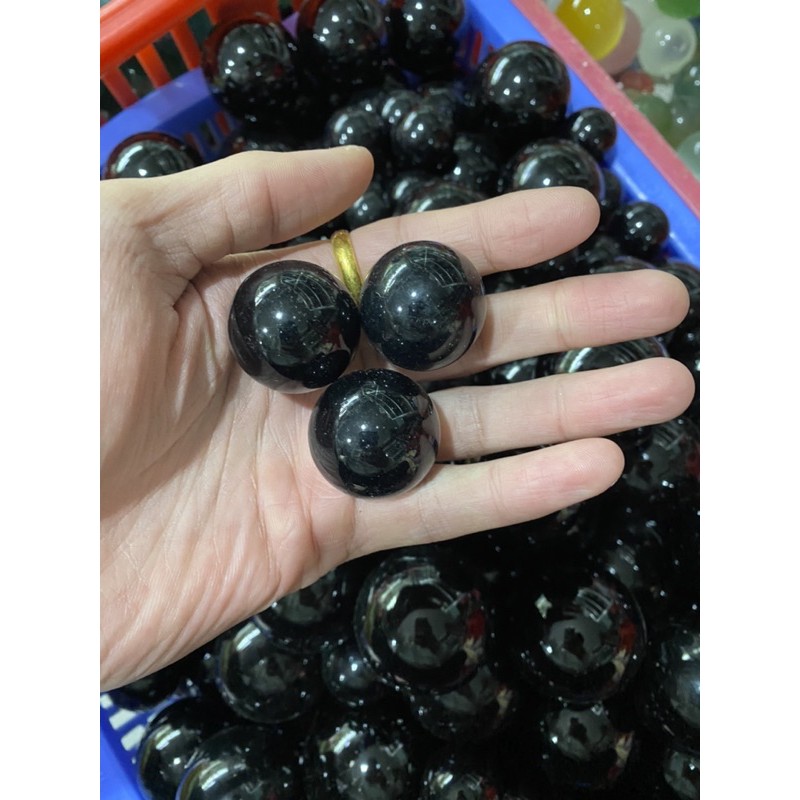 bi lăn tay đá màu đen siêu đẹp bi onyx obsidian đen 4cm 5cm