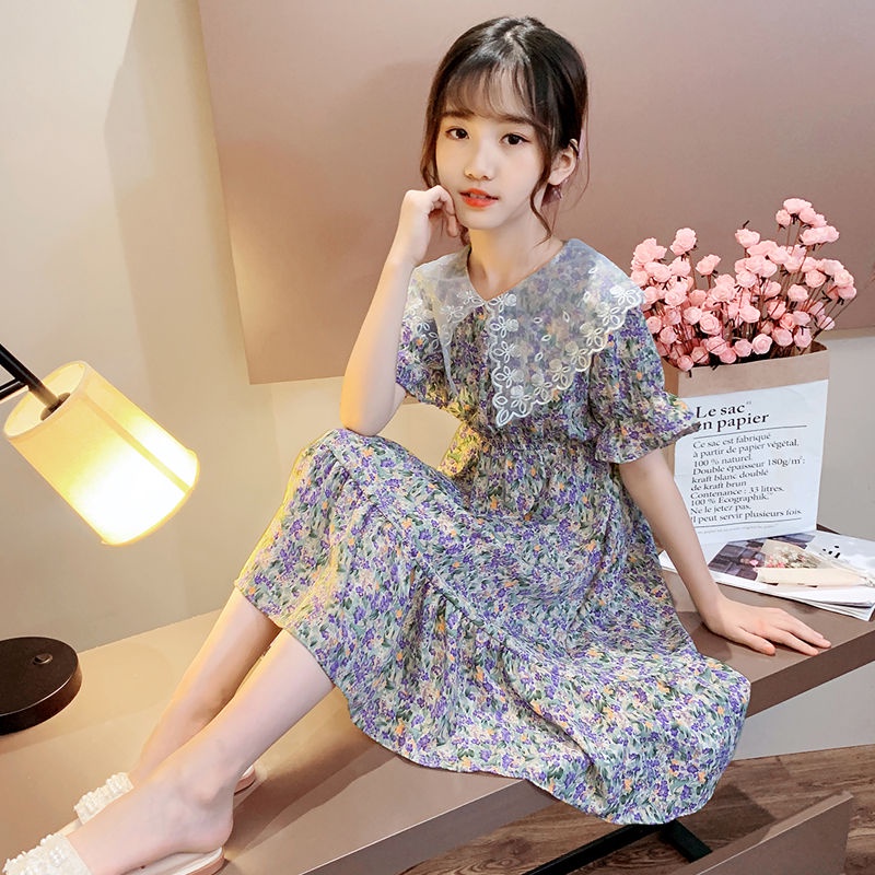 Đầm Hoa Ngắn Tay Thời Trang Mùa Hè Xinh Xắn Dành Cho Bé Gái 3-4 - 5-6 - 7-8 - 9-10 - 11-12 Tuổi