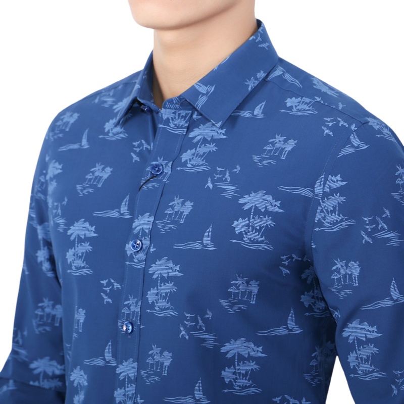 Áo sơ mi dài tay nam Owen Bamboo Slim Fit Xanh họa tiết - AS20867D