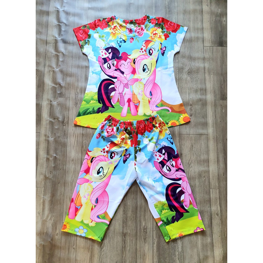 Đồ bộ bé gái, bộ cộc tay cho bé gái hình PONY size 14-28KG chất thun lạnh Thái cực mềm mát