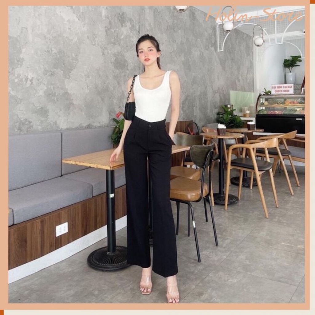 Quần tây nữ ống rộng cạp cao, quần ống suông lưng cao,phong cách công sở, tôn dáng, chất vải tuyết mưa dày đẹp cao cấp