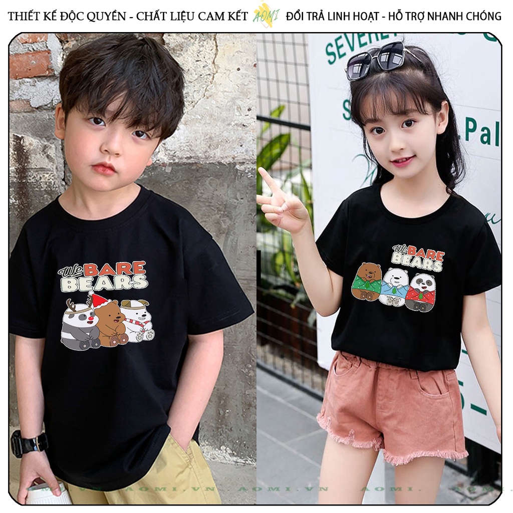 ÁO THUN Kawaii 3 chú gấu we are bear UNISEX PHÔNG ĐEN TAY NGẮN NAM NỮ GIA ĐÌNH CẶP ĐÔI SIZE TRẺ EM BÉ TRAI GÁI AOMIVN