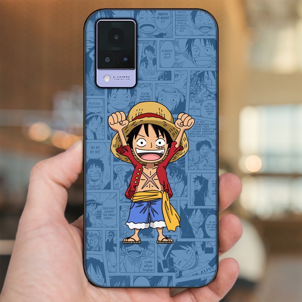 Ốp lưng Vivo V21 viền đen in hình Luffy One Piece