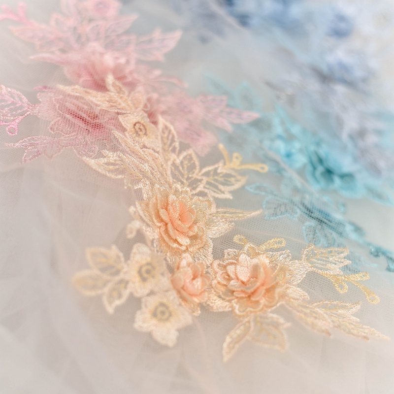 Miếng Vải Ren Thêu Hoa Trang Trí Váy Cưới Cho Bé Gái