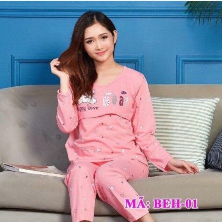 Đồ bộ bầu và sau sinh họa tiết HELLO KITTY vén ngực mặc nhà và cho bé bú BD922