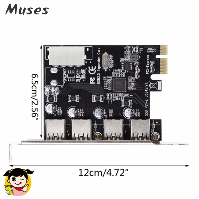 Muse07 Bộ chuyển đổi thẻ mở rộng PCI-E sang USB 3.0 HUB PCI Express 5 tốc độ 5 Gbps cho máy tính để bàn