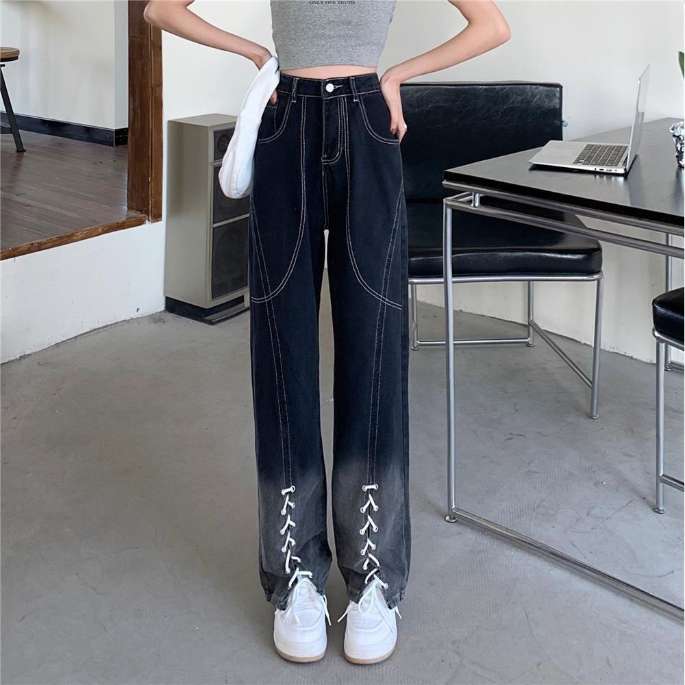 Quần Dài Dáng Rộng Màu Đen Gradient Phong Cách Đường Phố Hàn Quốc Thời Trang Mùa Hè Cho Nữ