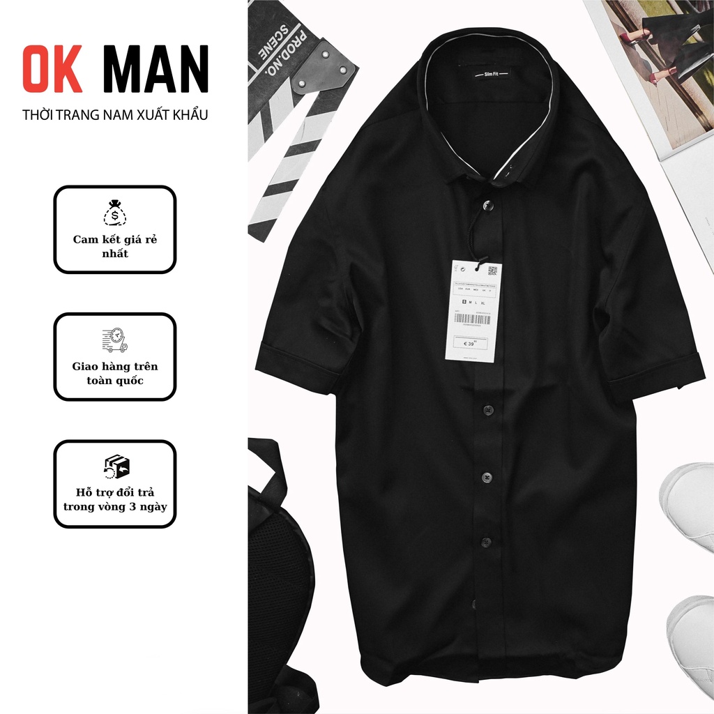 Áo sơ mi nam ngắn tay, form slimfit, 5 màu, chất liệu cotton, OkMan - SMNT