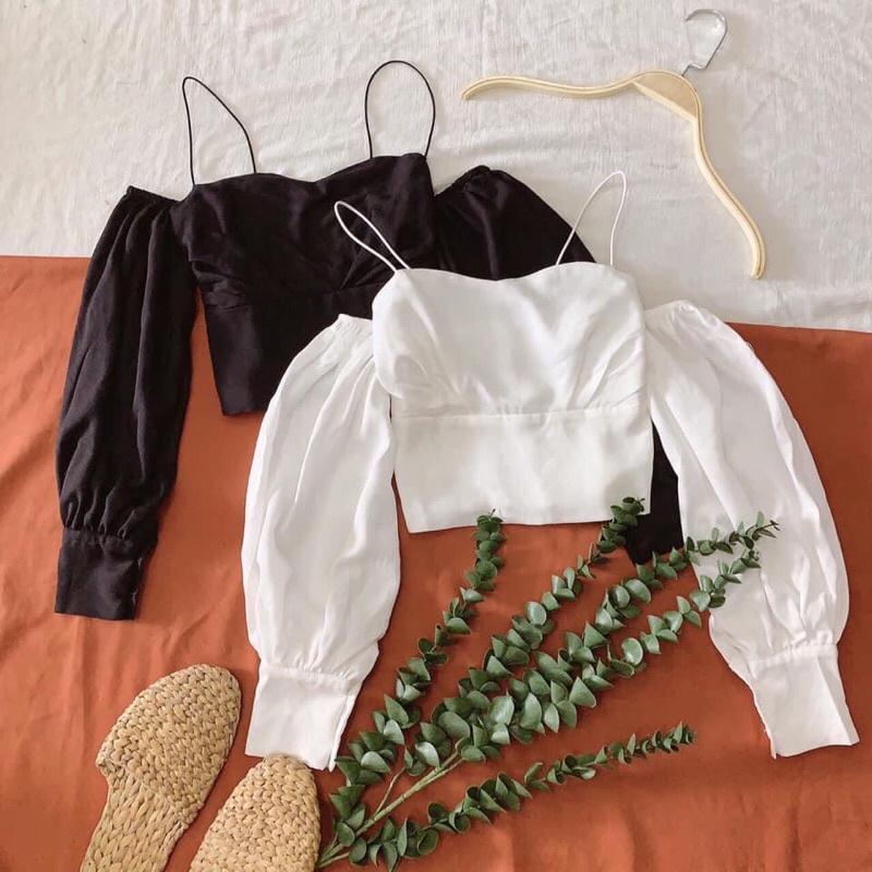 Áo crotop 2S rớt vai tay phồng