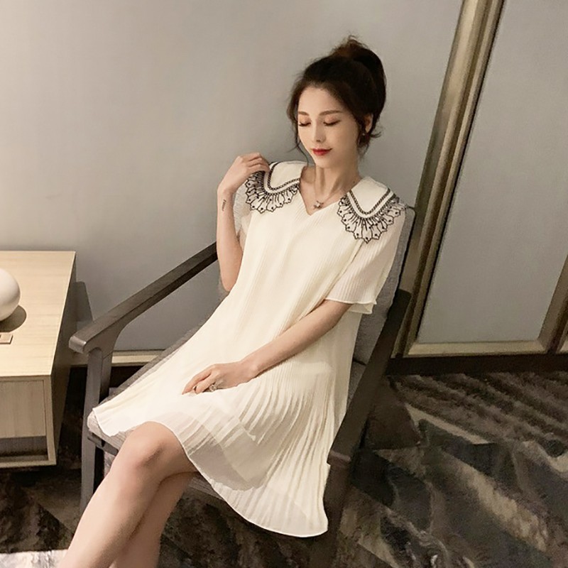 Váy chiffon nữ rộng ngắn tay cổ chữ V