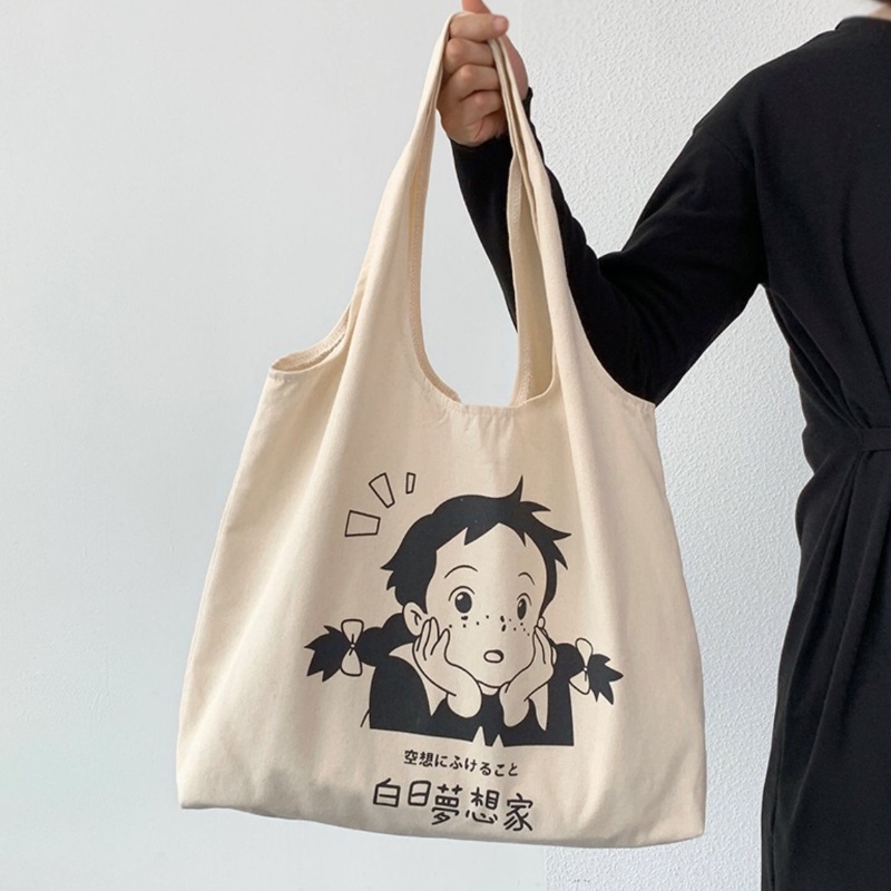 Túi xách tay bằng vải canvas cỡ lớn thiết kế thời trang dành cho nữ sinh