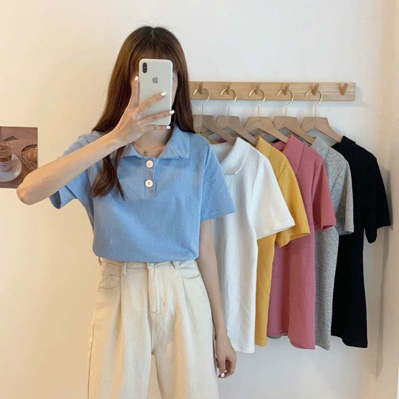 Áo Polo Tay Ngắn Dáng Rộng Màu Trơn Nhiều Màu Sắc Thời Trang Hè Cho Nữ