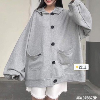 Áo nỉ cadigan mũ hai túi ốp - KA