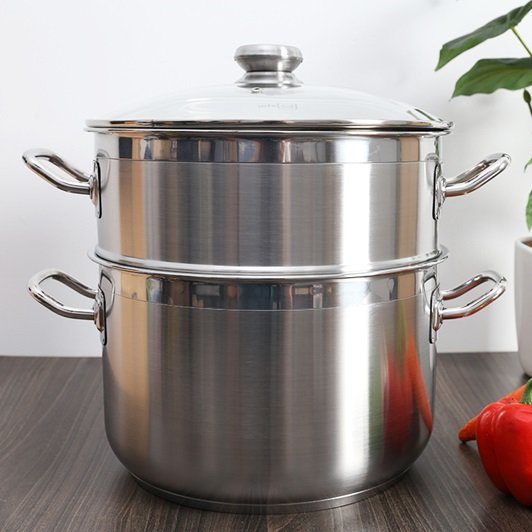Bộ nồi xửng hấp cao cấp Fivestar 24-26-28-30-32cm - 3 đáy nắp kính đun từ - BH 5 năm
