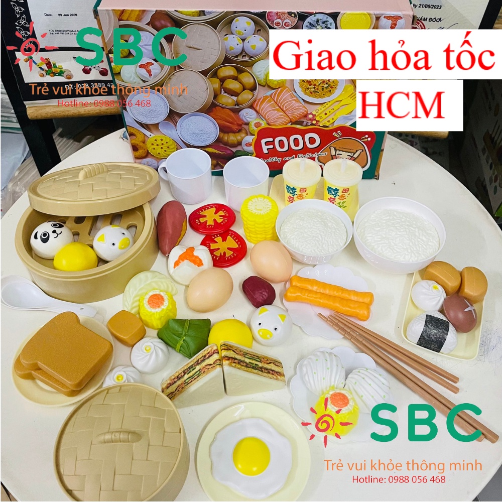 - Bộ đồ chơi nấu ăn 58 88 chi tiết món ăn châu Á Dimsum xửng hấp hoặc Châu Âu có Pizza có hộp