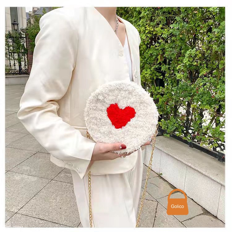 Tự đan handmade thời trang len xù phối trái tim diy túi