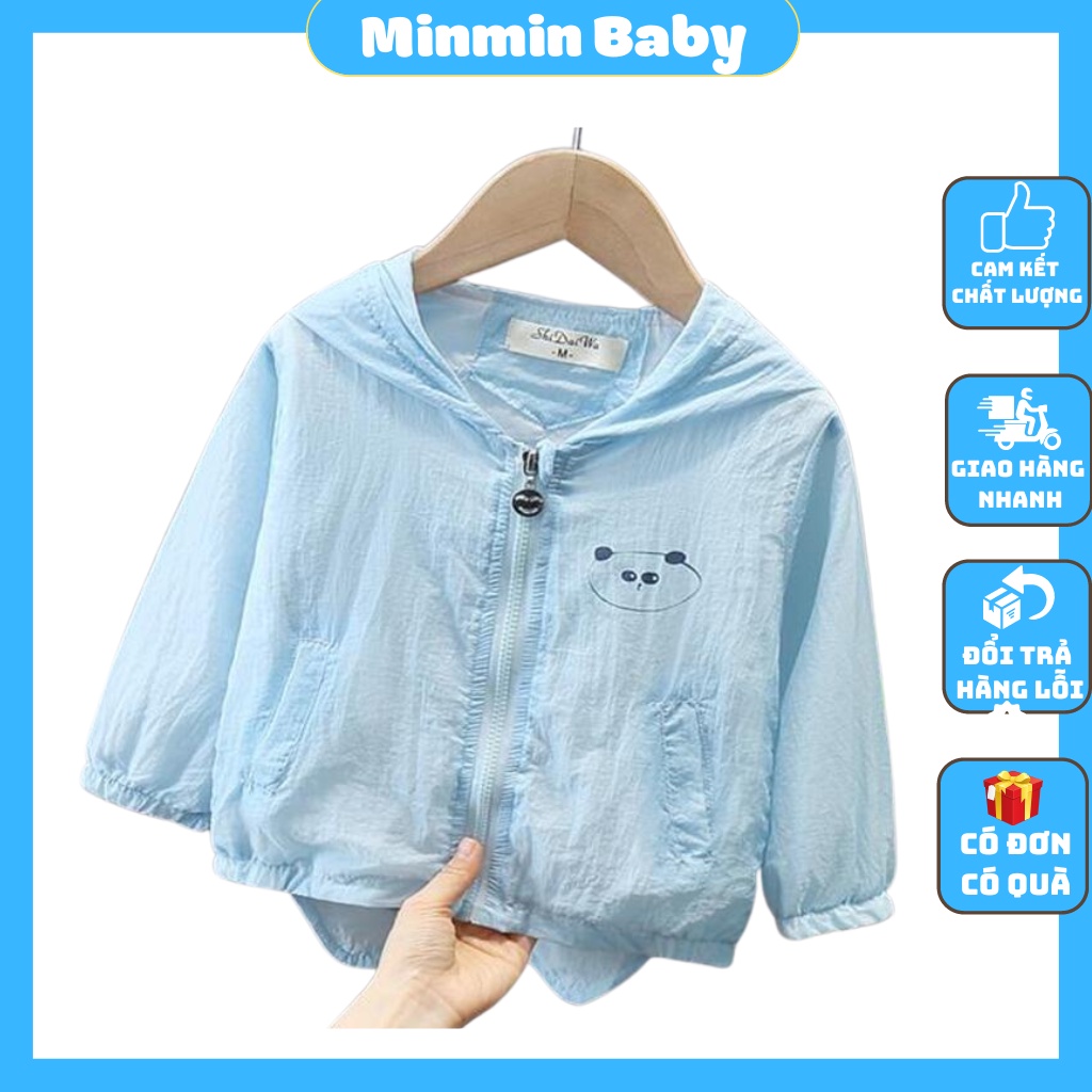 Áo gió đũi chống nắng cho bé trai bé gái MINMIN BABY, áo khoác cho bé trai bé gái in hình gấu cute Từ 6-23kg