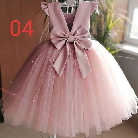 đầm công chúa hồng nơ đính cườm cho bé dự tiệc.