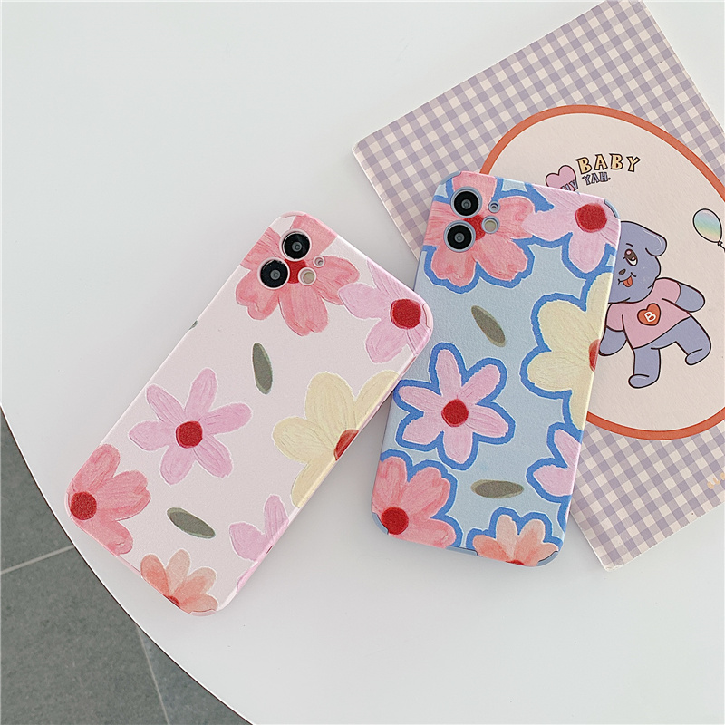 Ốp điện thoại da bảo vệ ống kính hoạ tiết hoa màu xanh dương kiểu tranh sơn dầu cho iPhone 12 Pro Max iP11 X XR | BigBuy360 - bigbuy360.vn