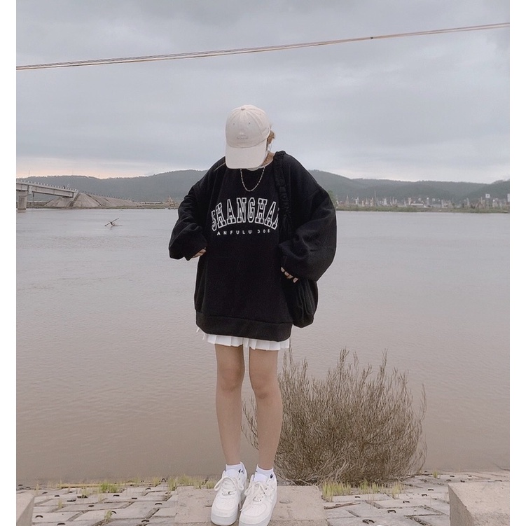 ÁO SWEATER NỈ SHANGHAI ĐEN - freesize ( kèm ảnh thật) | BigBuy360 - bigbuy360.vn