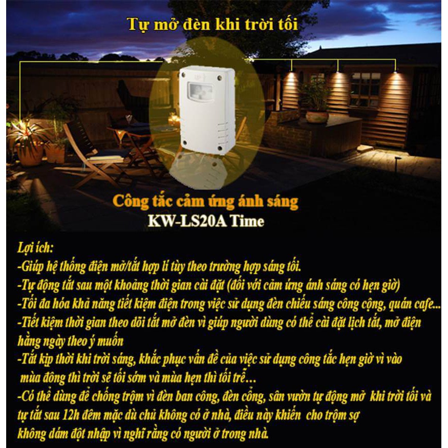 Công tắc cảm ứng ánh sáng KW–LS20A,Mở -Tắt đèn tự động