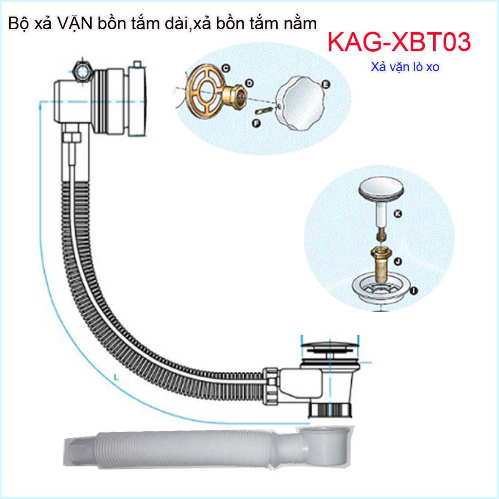 Bộ Xả bồn tắm dài KAG-XBT03, Bộ xả bồn tắm nằm giá tốt hiệu suất sử dụng tốt