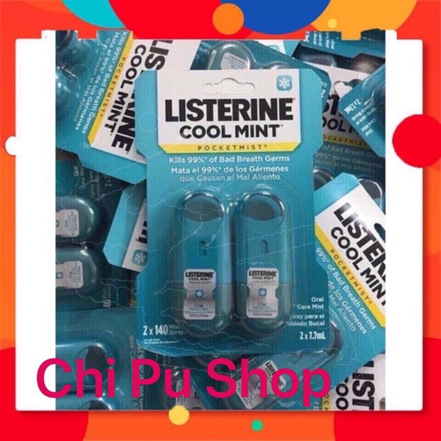 SET 2 chai nước xịt thơm miệng bỏ túi Listerine Cool Mint Pocketmist 7.7ml x 2