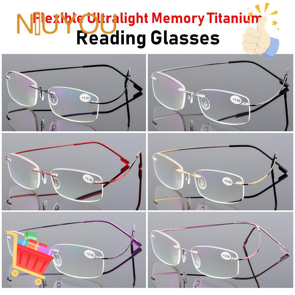 NIUYOU [Ready Stock] Men Women Reading Glasses Strength +1.0~+4.0 Memory Titanium Presbyopic Eyeglasses Ultralight Rimless Vision Care Eyewear