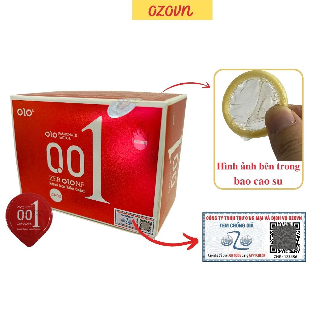 Bao cao su OLO đỏ siêu mỏng 001, bcs tạo độ ấm nóng, nhiều gel hộp 10c-olo_store