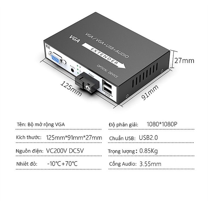 BỘ VGA NỐI DÀI VÀ USB NỐI DÀI BẰNG DÂY QUANG 20KM CÓ HỖ TRỢ AUDIO