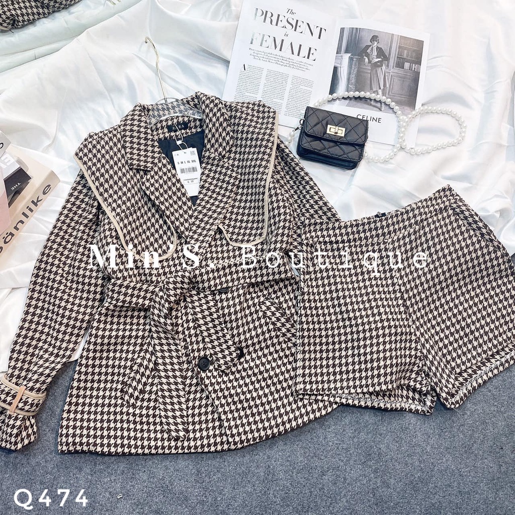 SET DẠ KẺ CARO KÈM ĐAI