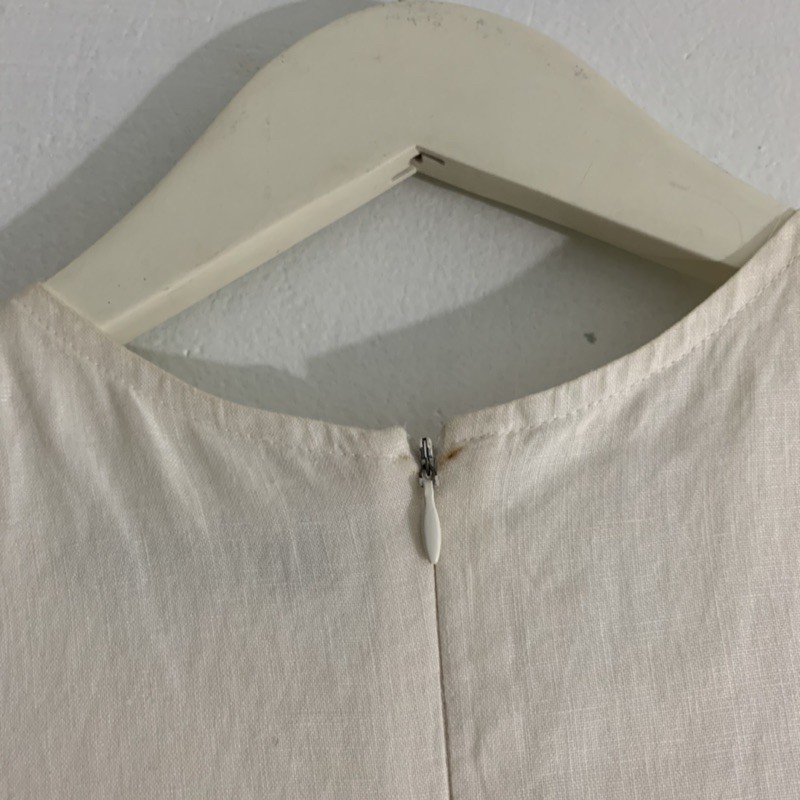 Thanh Lý - ĐẦM NGẮN LINEN TRẮNG NGẮN TAY NHÚN EO