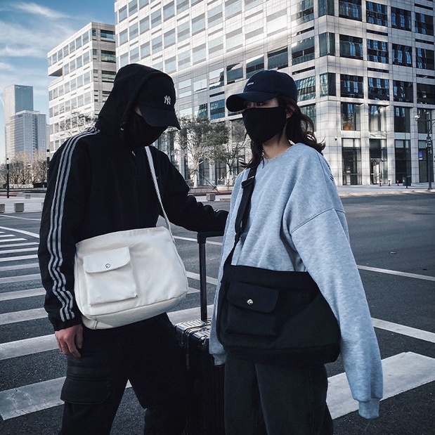 Túi đeo chéo vải canvas nữ unisex ulzzang basic trơn Hàn Quốc siêu xinh đi học đi chơi