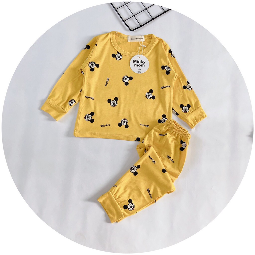 Bộ Dài Tay Minky Mom Chất Thun Lạnh Họa Tiết Mickey Dễ Thương Cho Bé (8-19kg)