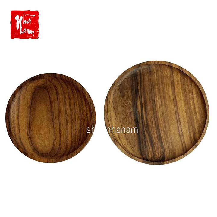 Đĩa gỗ óc chó dáng tròn khay đựng đồ ăn đĩa gỗ óc chó nhập khẩu phụ kiện bàn ăn chụp ảnh decor