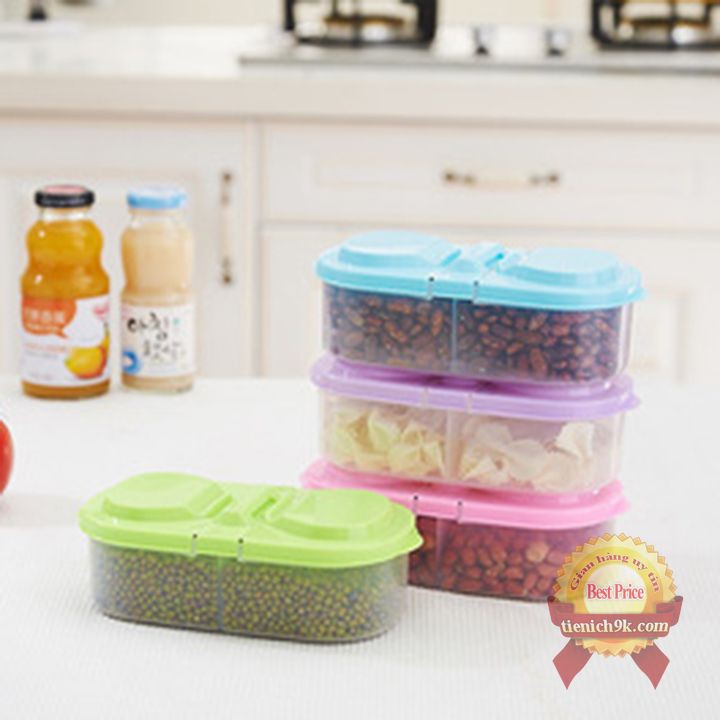 Hộp đựng thức ăn tủ lạnh 2 ngăn có nắp đậy khay để đựng đồ ăn thực phẩm rau củ nhựa PP an toàn sức khỏe