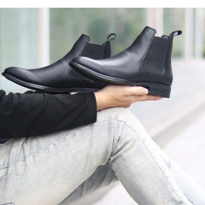 giầy boot nam đen cổ cao giá rẻ đế cao su, boot da nam cao cổ chealseboot đế cao da trơn đen | BigBuy360 - bigbuy360.vn
