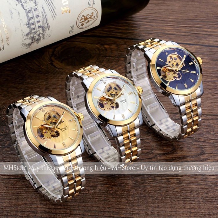 Đồng hồ cơ nam Byino 8082 chính hãng, mặt vân đẹp, sang trọng lịch lãm,  thời trang cao cấp giá rẻ